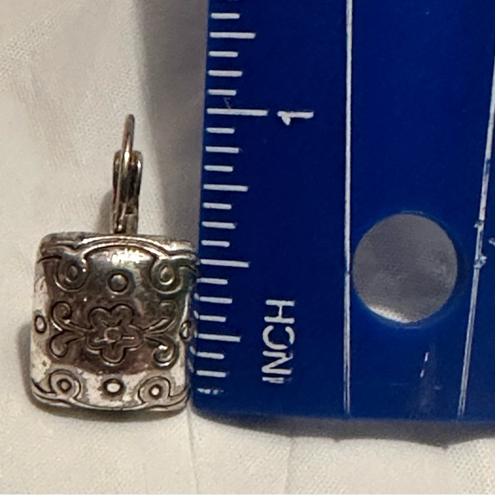 Rectangle Silver Tone Engraved Flower Drop Earrin… - image 4